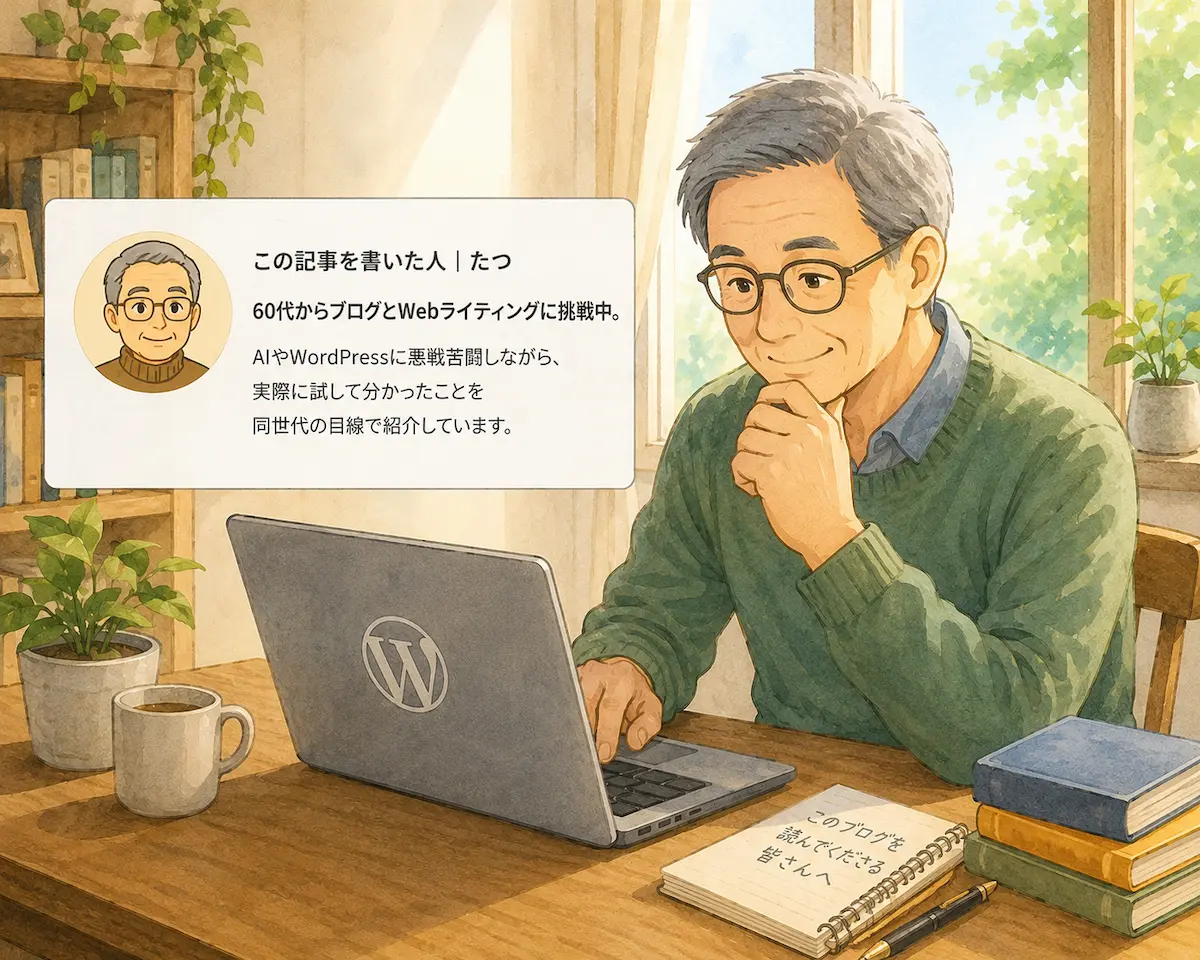WordPressの記事に「この記事を書いた人」を表示しているイメージ